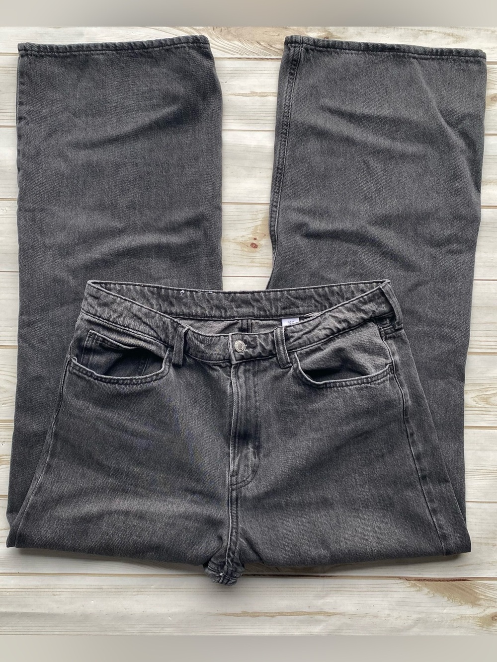 H&M ultra high waist wide leg relaxed fit washed out black fall winter basic 12